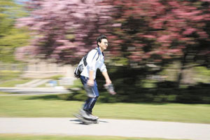 Rollerblading by blossoms